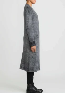 Avant Toi Hand-Painted Cashmere & Wool Long Cardigan In Nero Ghiaccio Grey