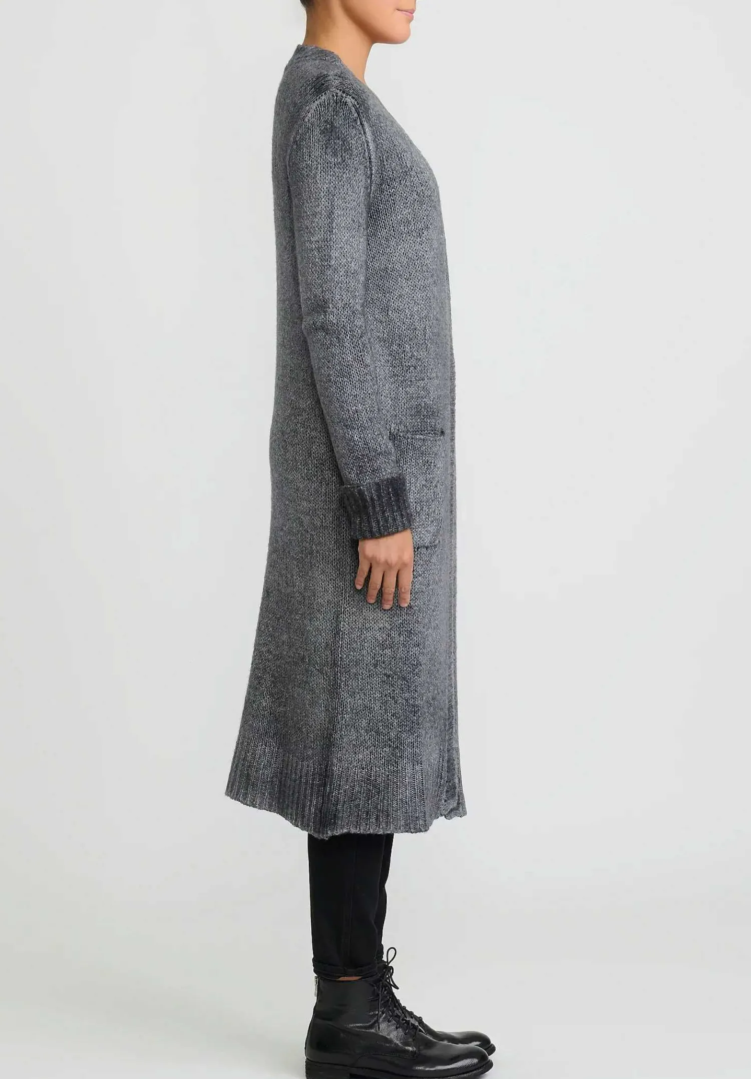 Avant Toi Hand-Painted Cashmere & Wool Long Cardigan In Nero Ghiaccio Grey
