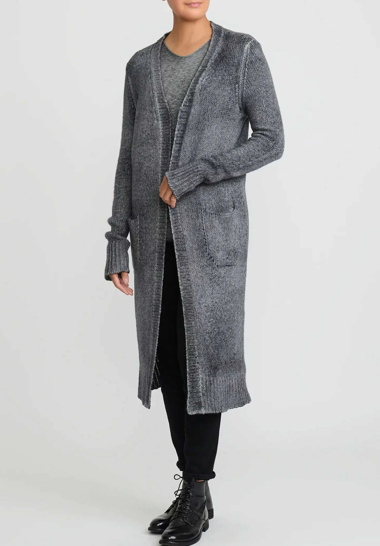 Avant Toi Hand-Painted Cashmere & Wool Long Cardigan In Nero Ghiaccio Grey