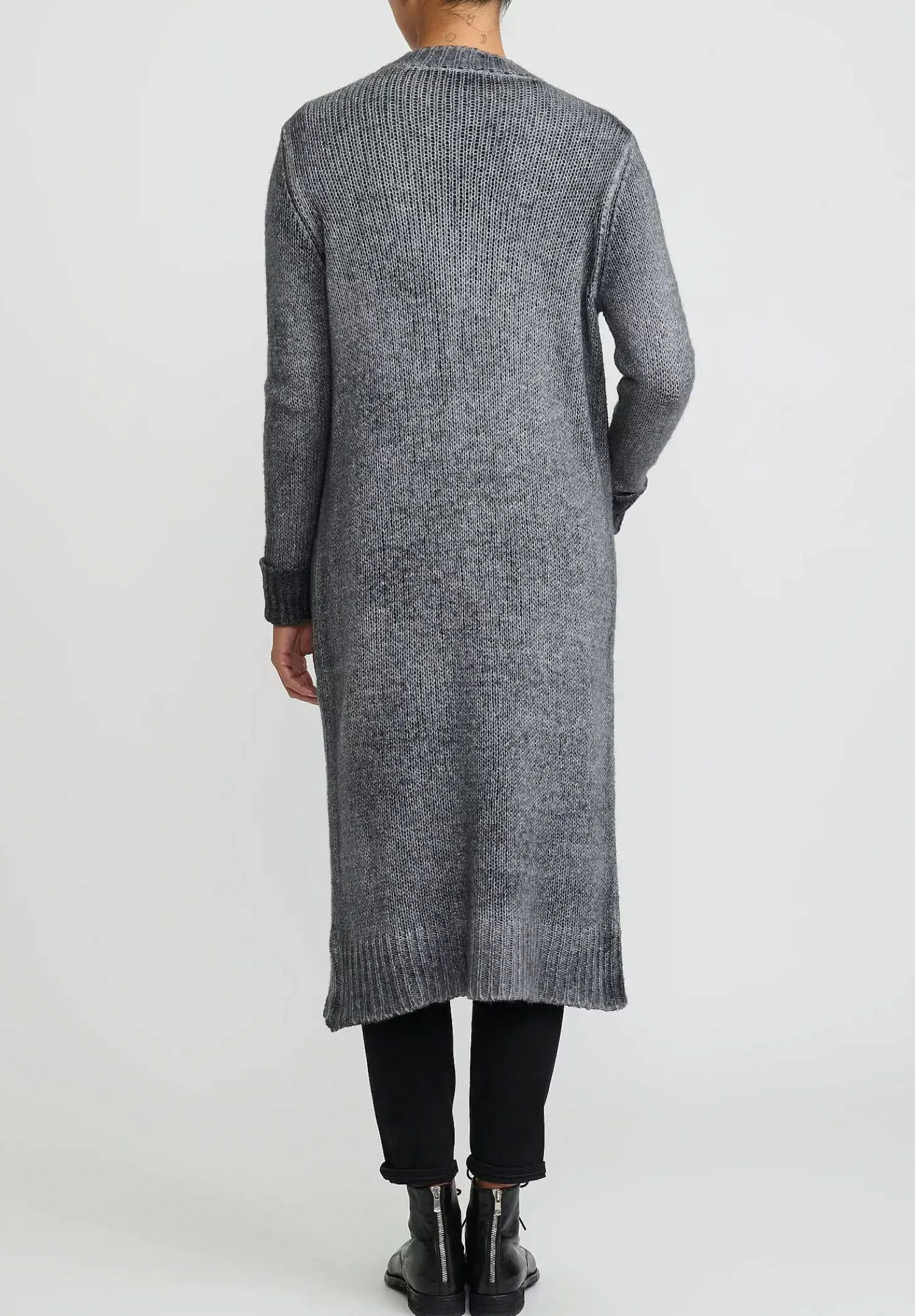 Avant Toi Hand-Painted Cashmere & Wool Long Cardigan In Nero Ghiaccio Grey