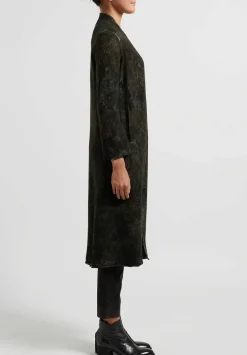 Avant Toi Hand-Painted Cashmere & Wool Herringbone Duster In Nero Moss Green