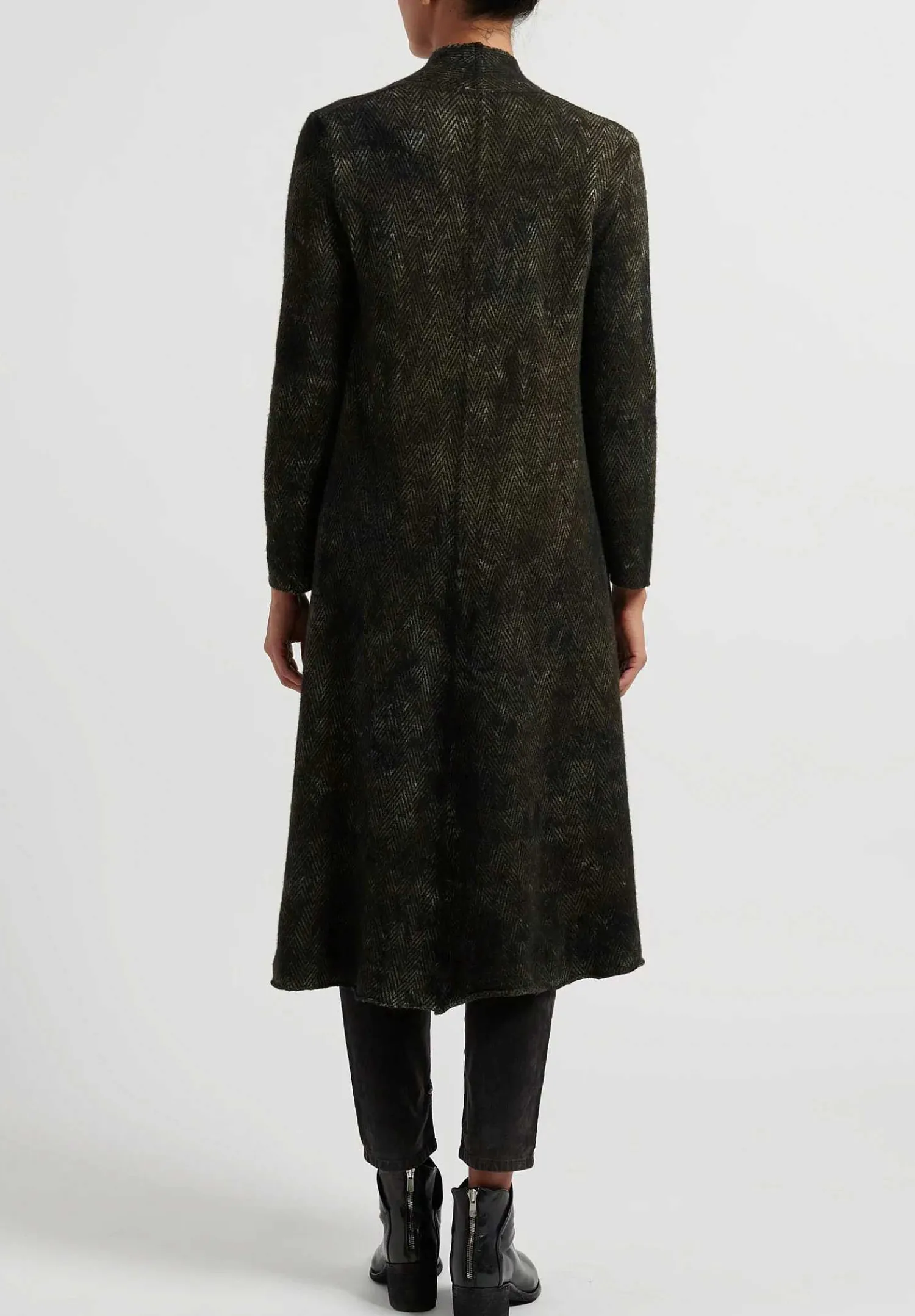 Avant Toi Hand-Painted Cashmere & Wool Herringbone Duster In Nero Moss Green