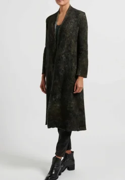 Avant Toi Hand-Painted Cashmere & Wool Herringbone Duster In Nero Moss Green