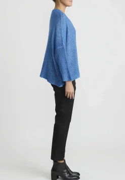 Avant Toi Hand-Painted Cashmere And Silk Loose Knit V-Neck Sweater In Genziana Blue