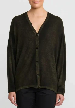 Avant Toi Hand-Painted Cashmere Cardigan In Nero Moss Green
