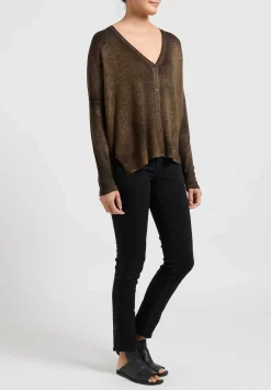 Avant Toi Hand-Painted Cashmere Cardigan In Nero Sughero Brown