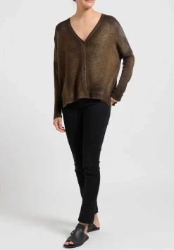 Avant Toi Hand-Painted Cashmere Cardigan In Nero Sughero Brown