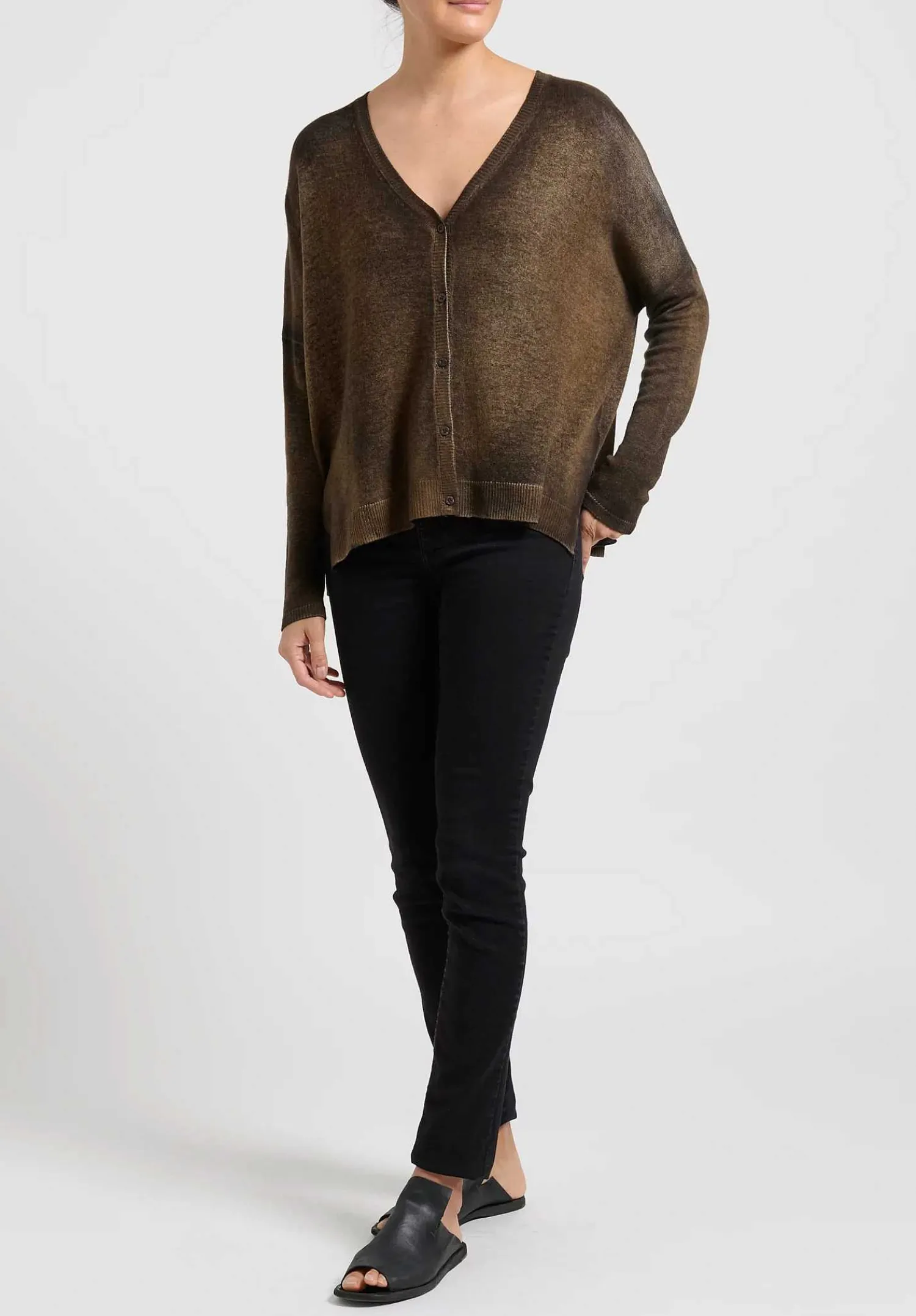Avant Toi Hand-Painted Cashmere Cardigan In Nero Sughero Brown