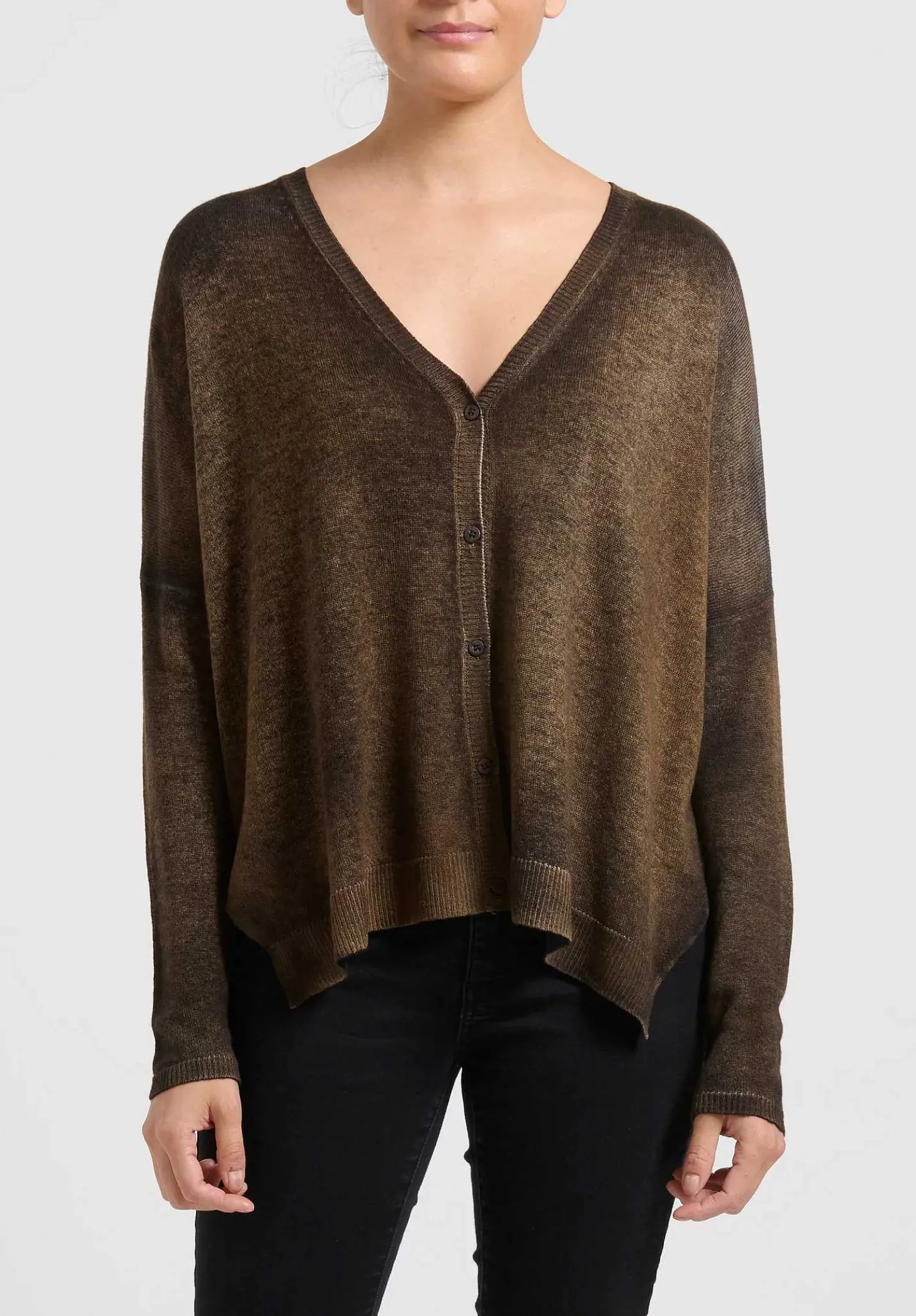 Avant Toi Hand-Painted Cashmere Cardigan In Nero Sughero Brown