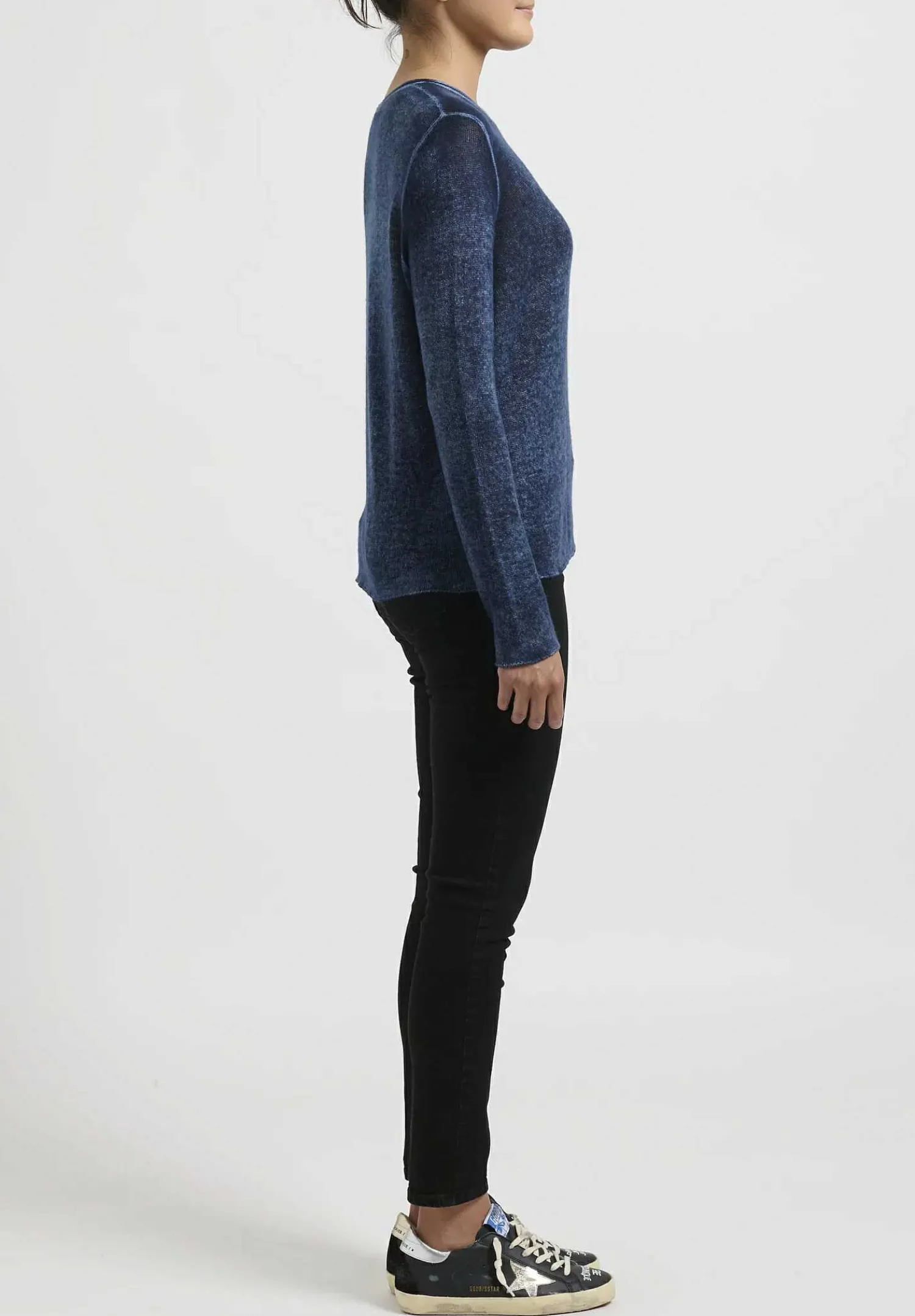 Avant Toi Hand-Painted Cashmere Leggero Sweater In Lake Blue