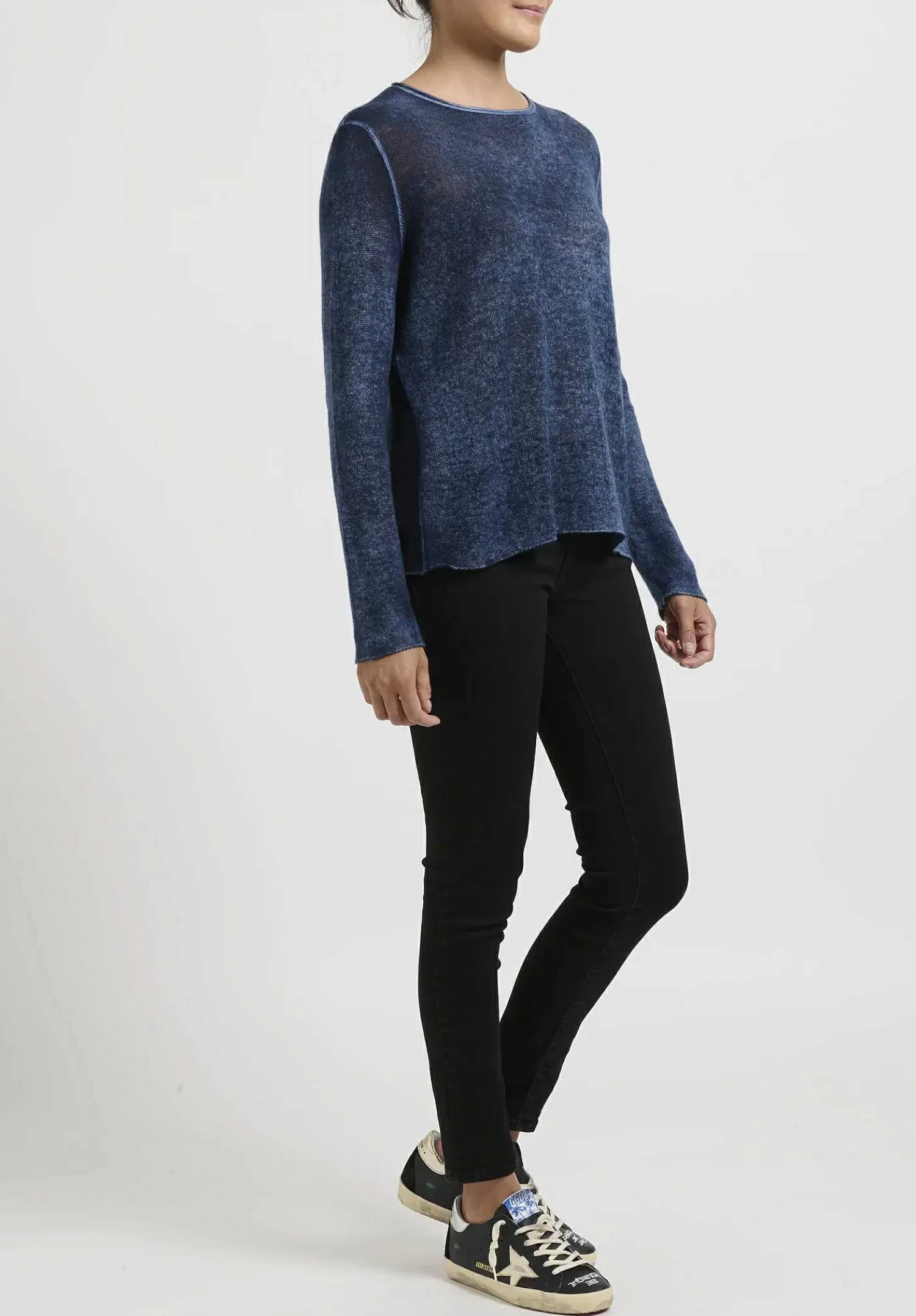 Avant Toi Hand-Painted Cashmere Leggero Sweater In Lake Blue