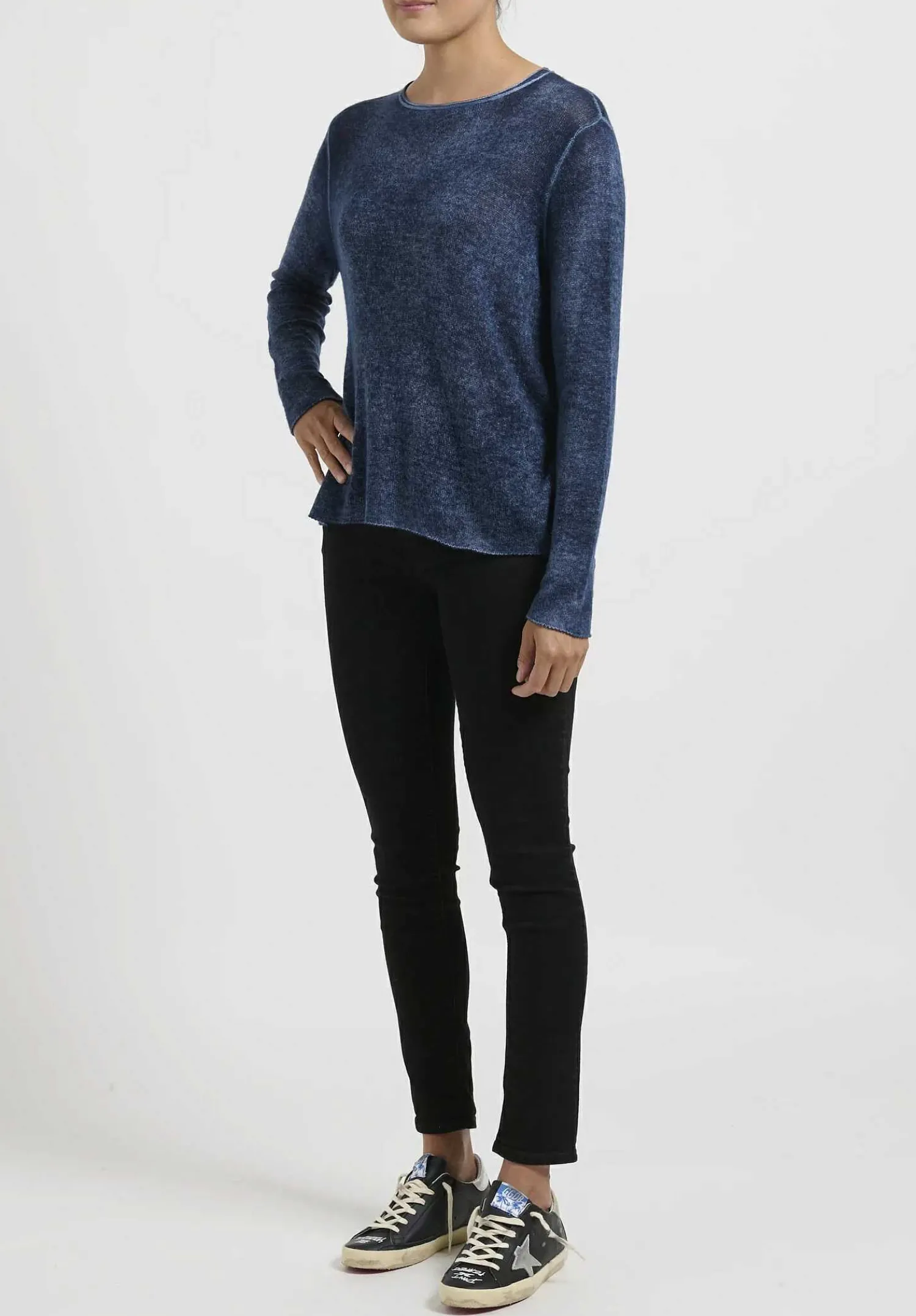 Avant Toi Hand-Painted Cashmere Leggero Sweater In Lake Blue