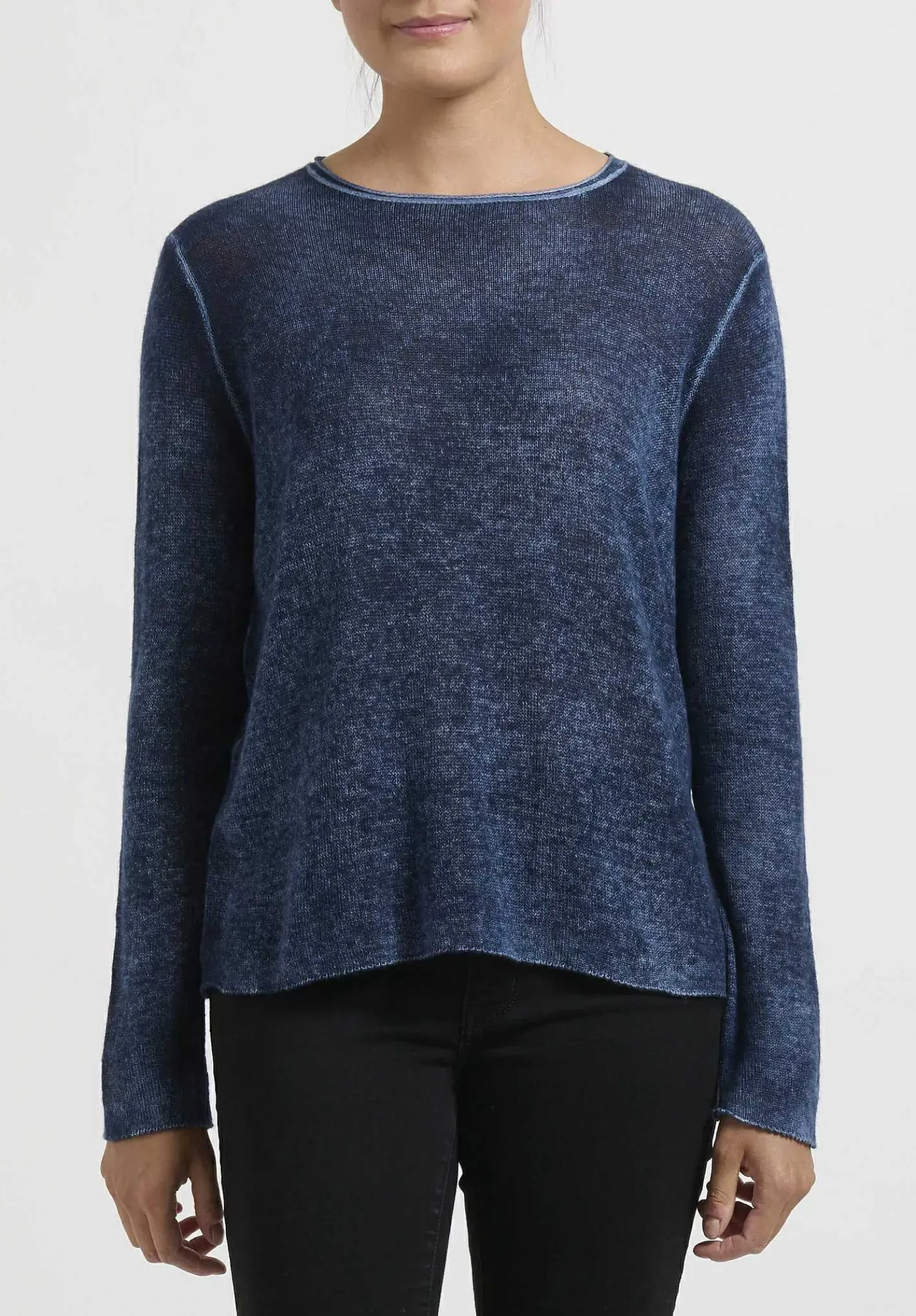 Avant Toi Hand-Painted Cashmere Leggero Sweater In Lake Blue