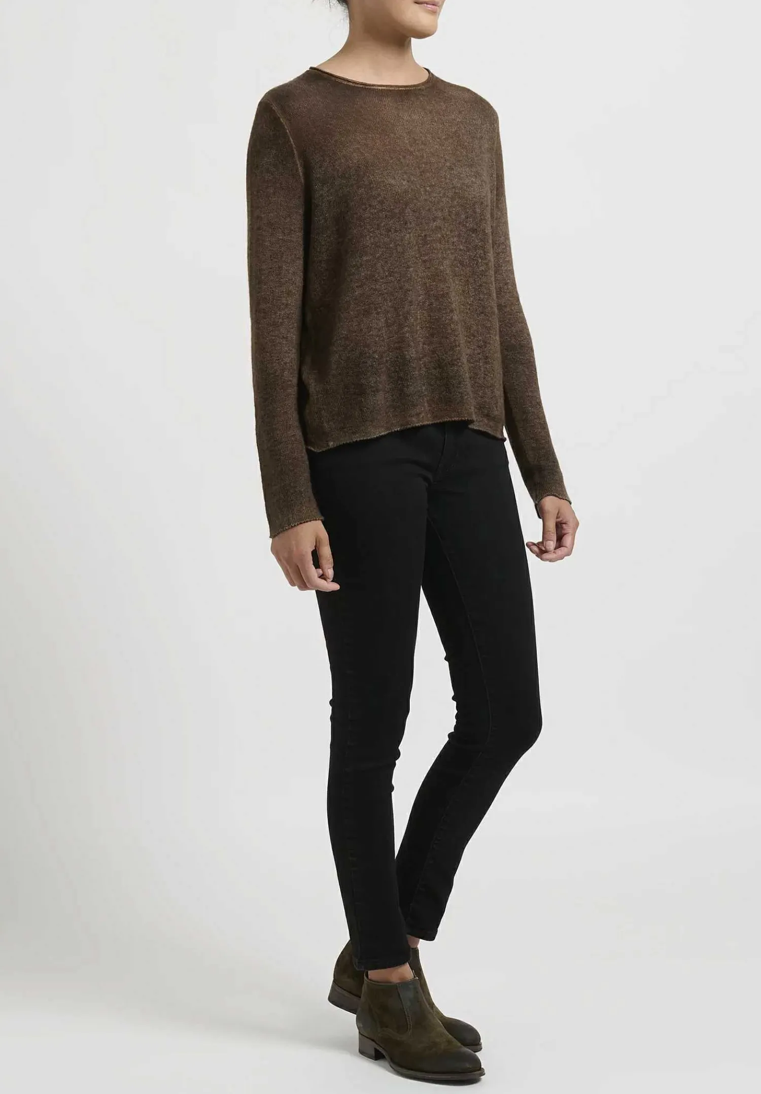 Avant Toi Hand-Painted Cashmere Leggero Sweater In Nero Cioccolato Brown