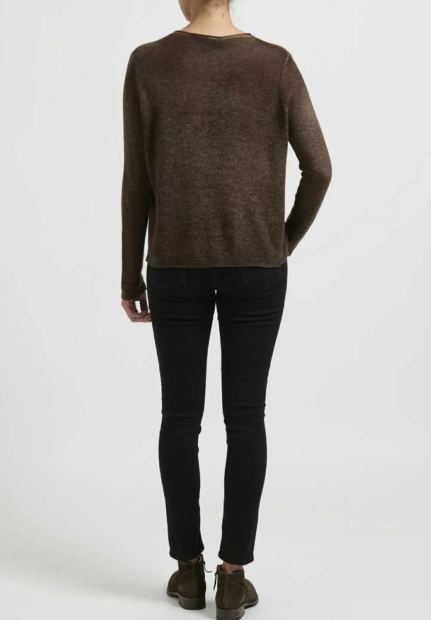 Avant Toi Hand-Painted Cashmere Leggero Sweater In Nero Cioccolato Brown