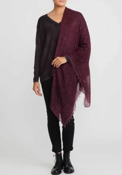 Avant Toi Hand-Painted Cashmere Stola Scarf In Nero Wine Red
