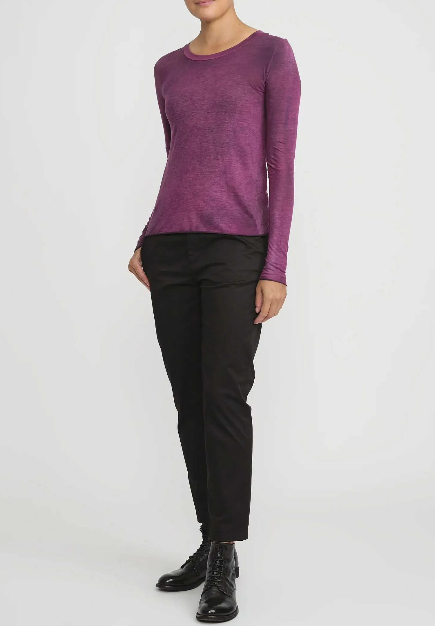 Avant Toi Hand-Painted Cotton Long Sleeve T-Shirt In Nero Cherry Red