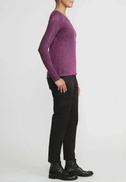 Avant Toi Hand-Painted Cotton Long Sleeve T-Shirt In Nero Cherry Red