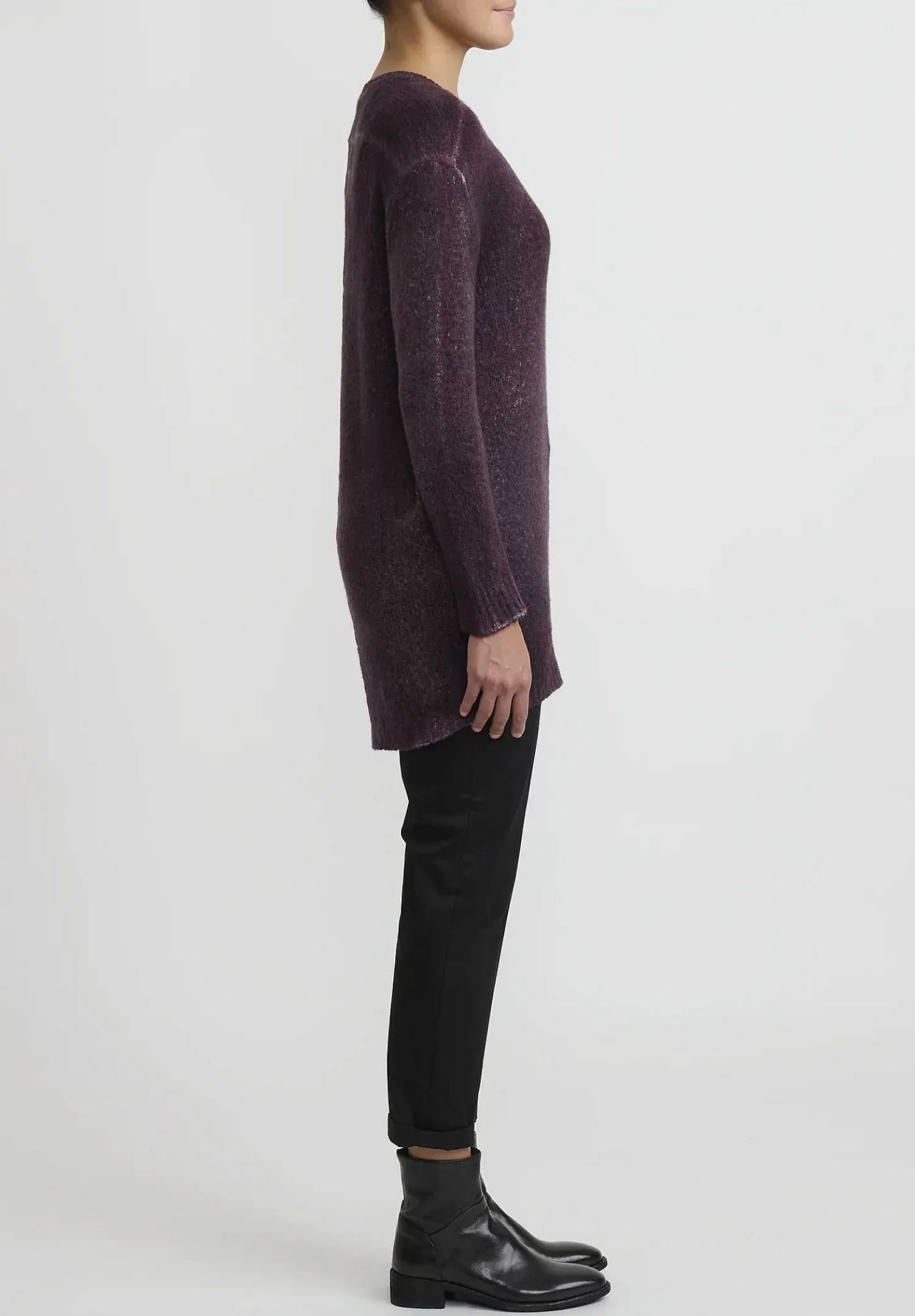Avant Toi Hand-Painted Long Cashmere Sweater In Nero Rhubarb Purple