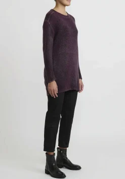 Avant Toi Hand-Painted Long Cashmere Sweater In Nero Rhubarb Purple