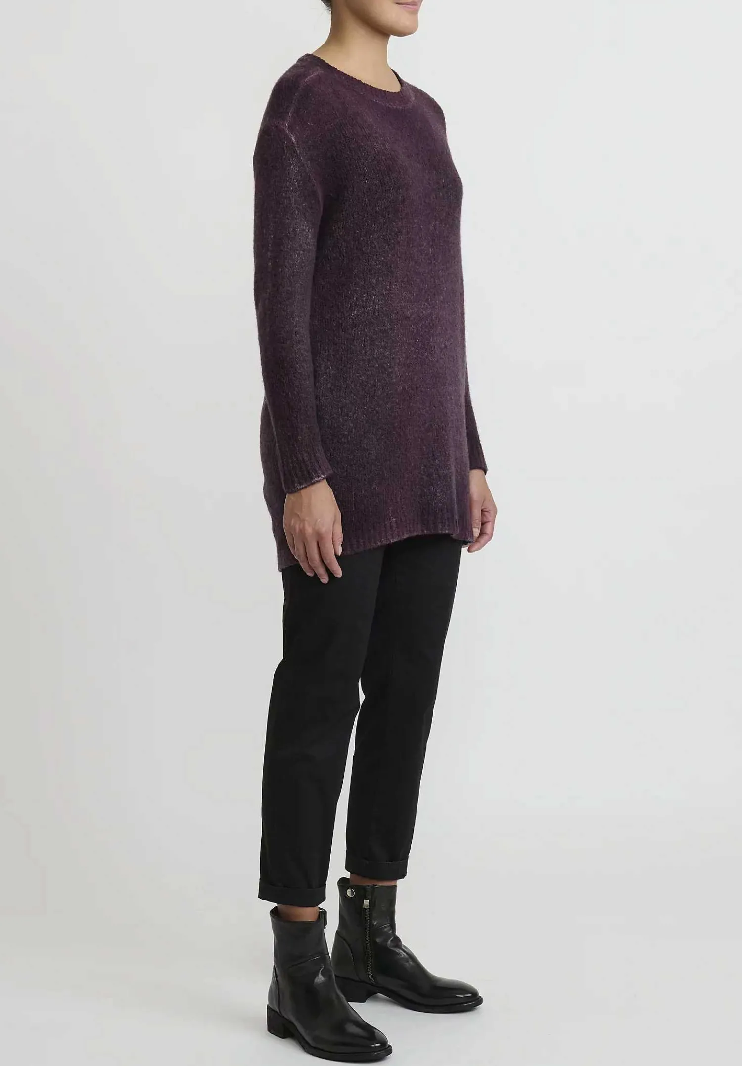 Avant Toi Hand-Painted Long Cashmere Sweater In Nero Rhubarb Purple