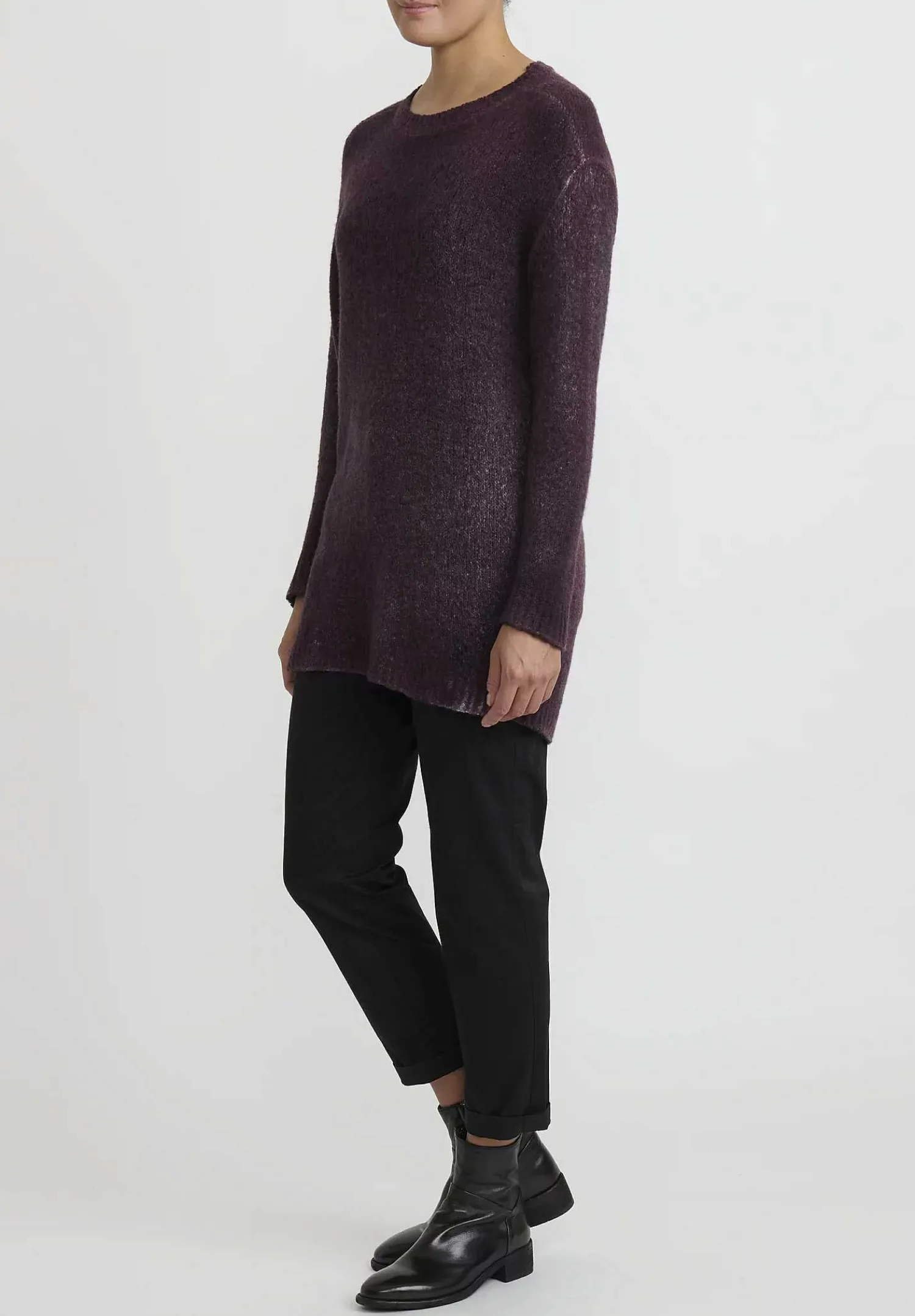 Avant Toi Hand-Painted Long Cashmere Sweater In Nero Rhubarb Purple