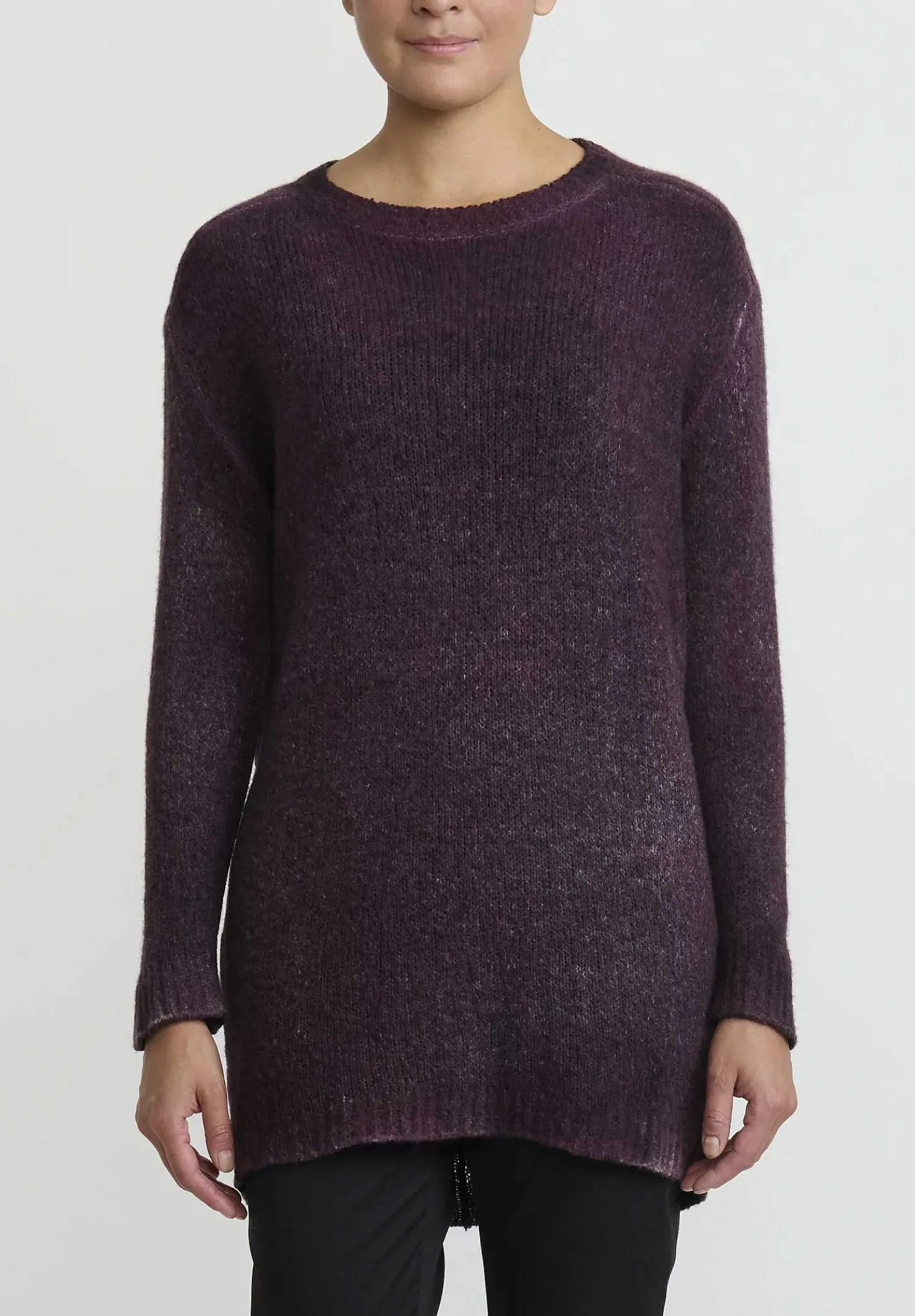 Avant Toi Hand-Painted Long Cashmere Sweater In Nero Rhubarb Purple