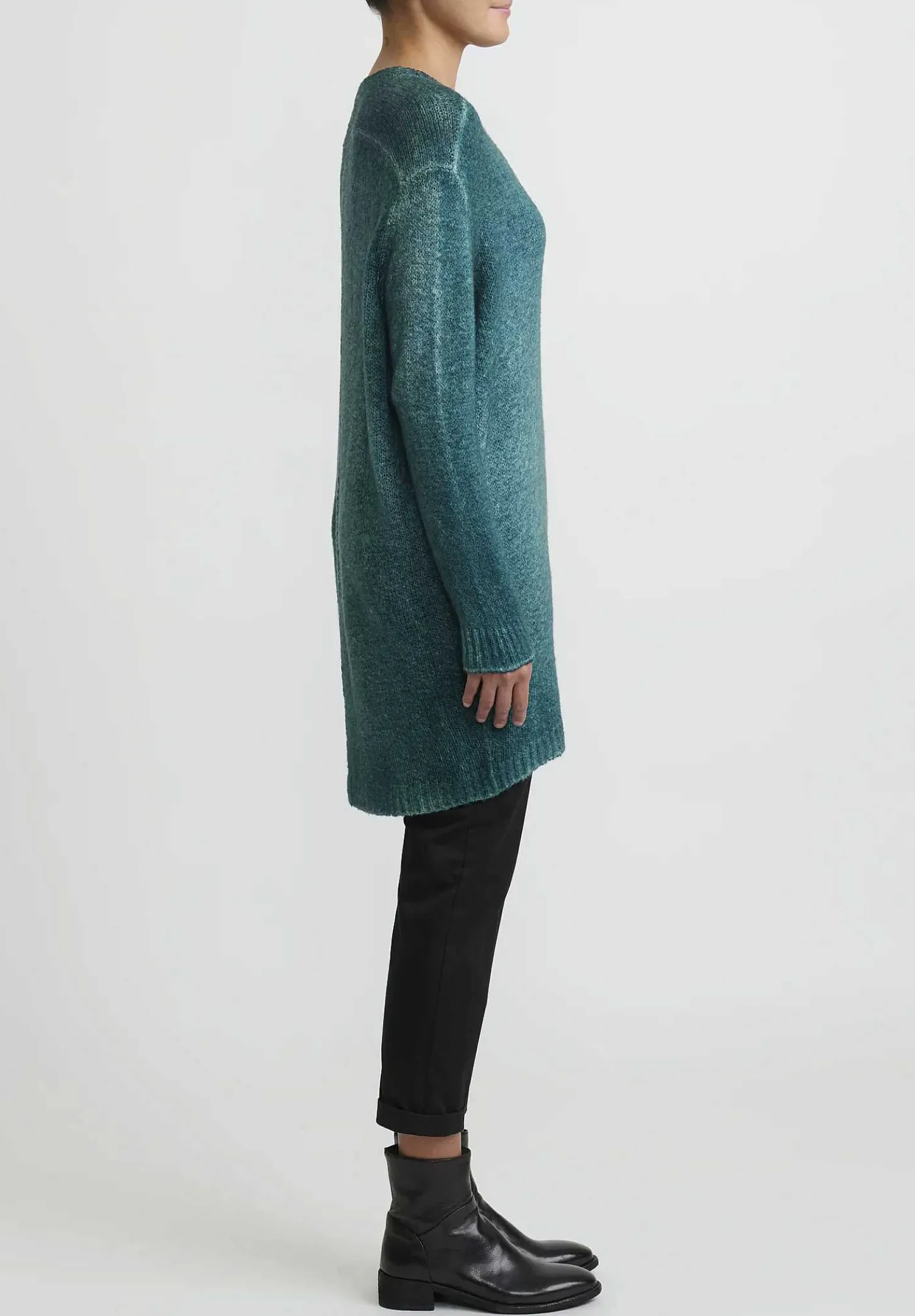 Avant Toi Hand-Painted Long Cashmere Sweater In Forest Green