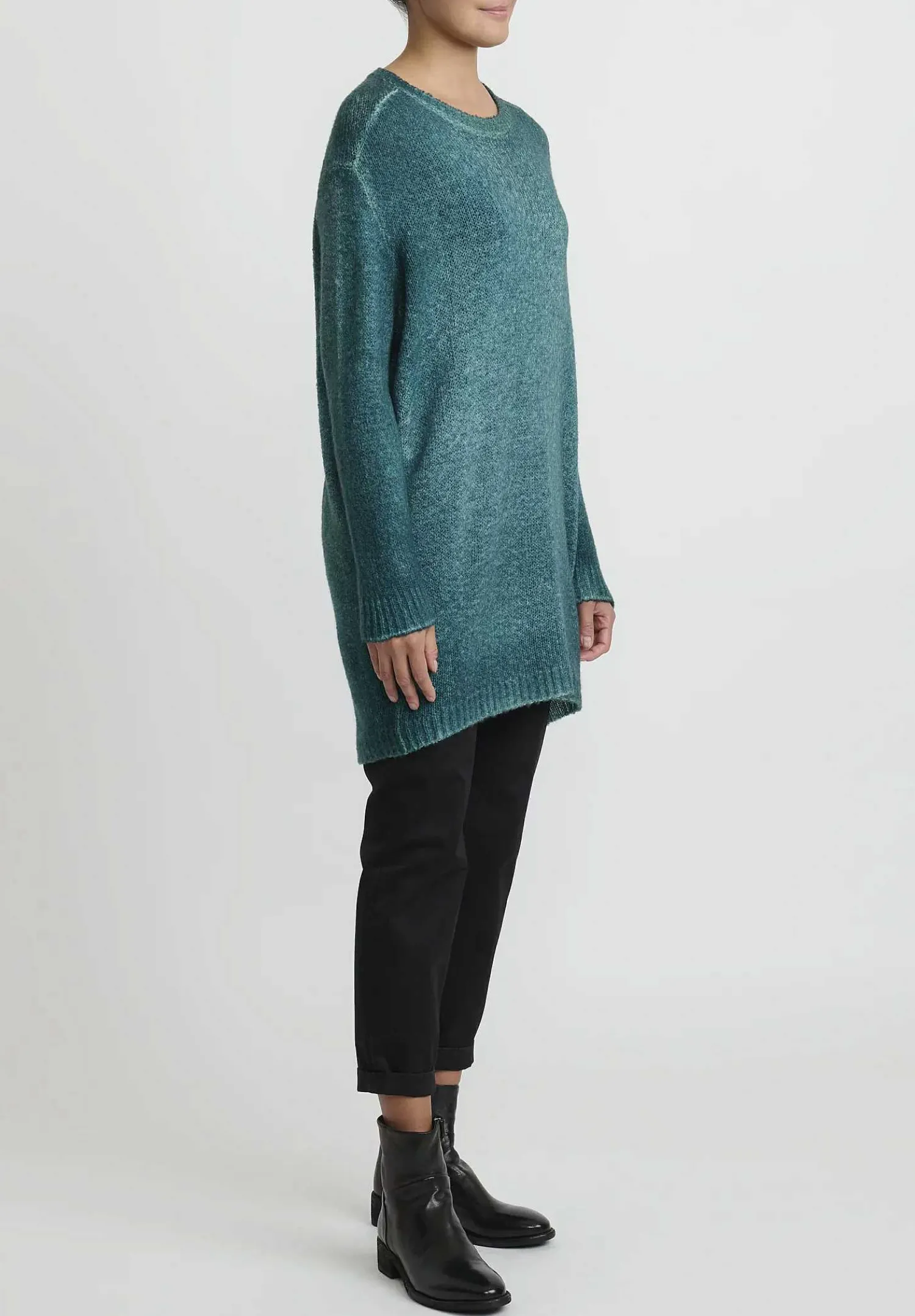 Avant Toi Hand-Painted Long Cashmere Sweater In Forest Green