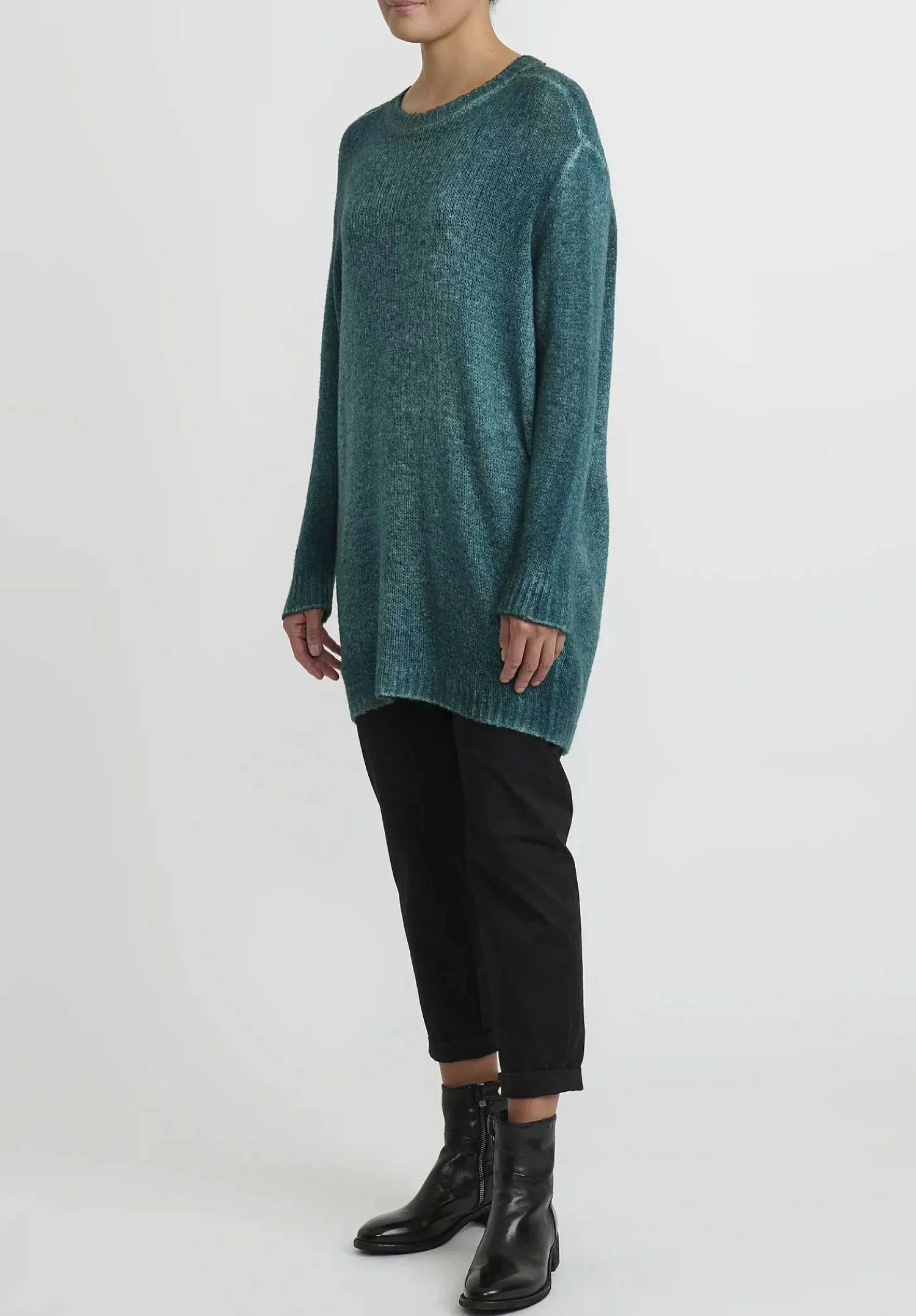 Avant Toi Hand-Painted Long Cashmere Sweater In Forest Green