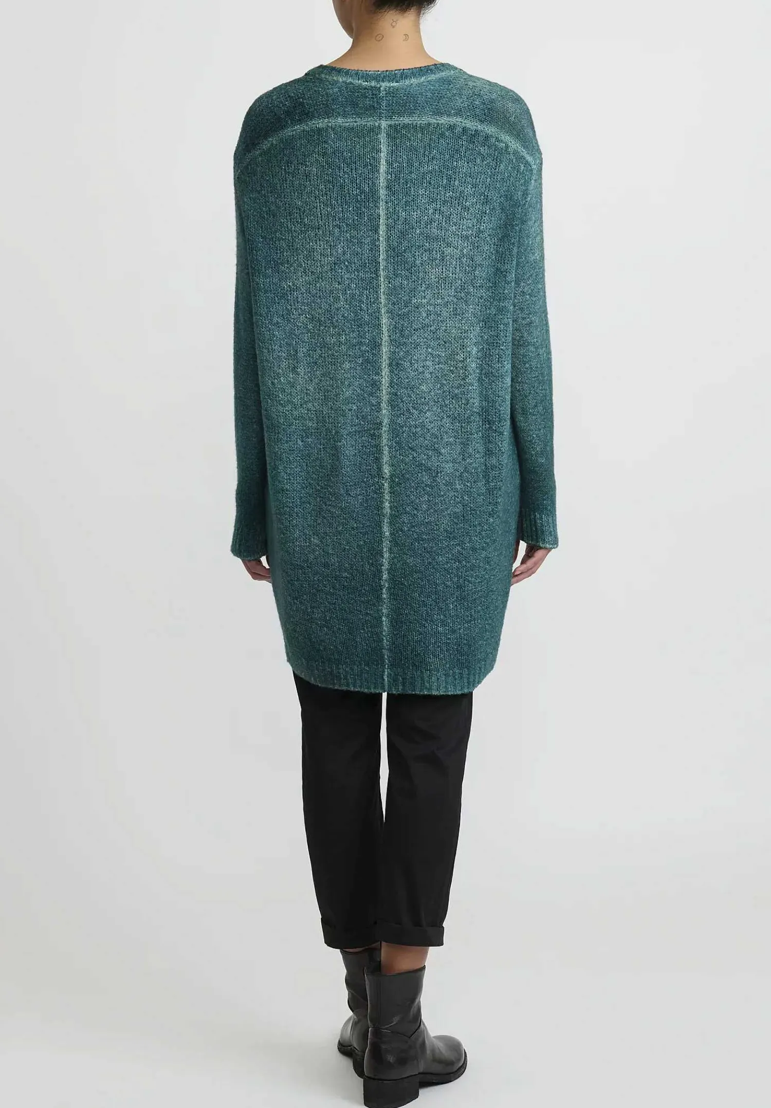 Avant Toi Hand-Painted Long Cashmere Sweater In Forest Green