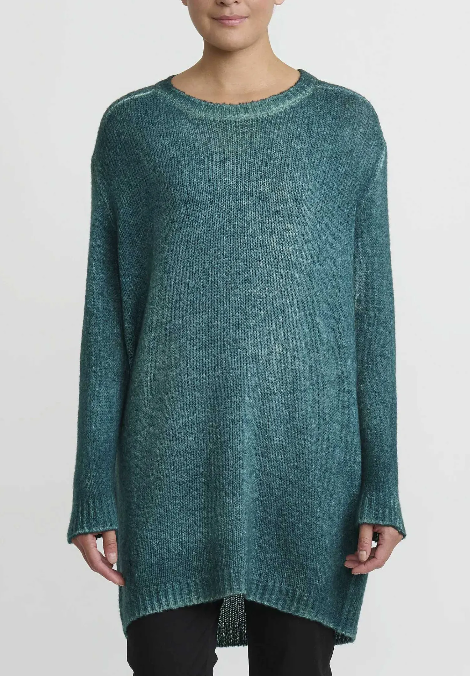 Avant Toi Hand-Painted Long Cashmere Sweater In Forest Green