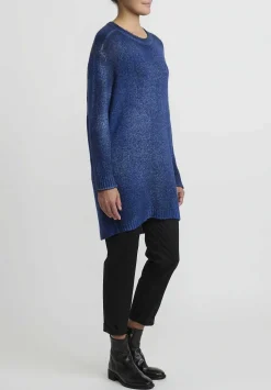 Avant Toi Hand-Painted Long Cashmere Sweater In Nero Ocean Blue