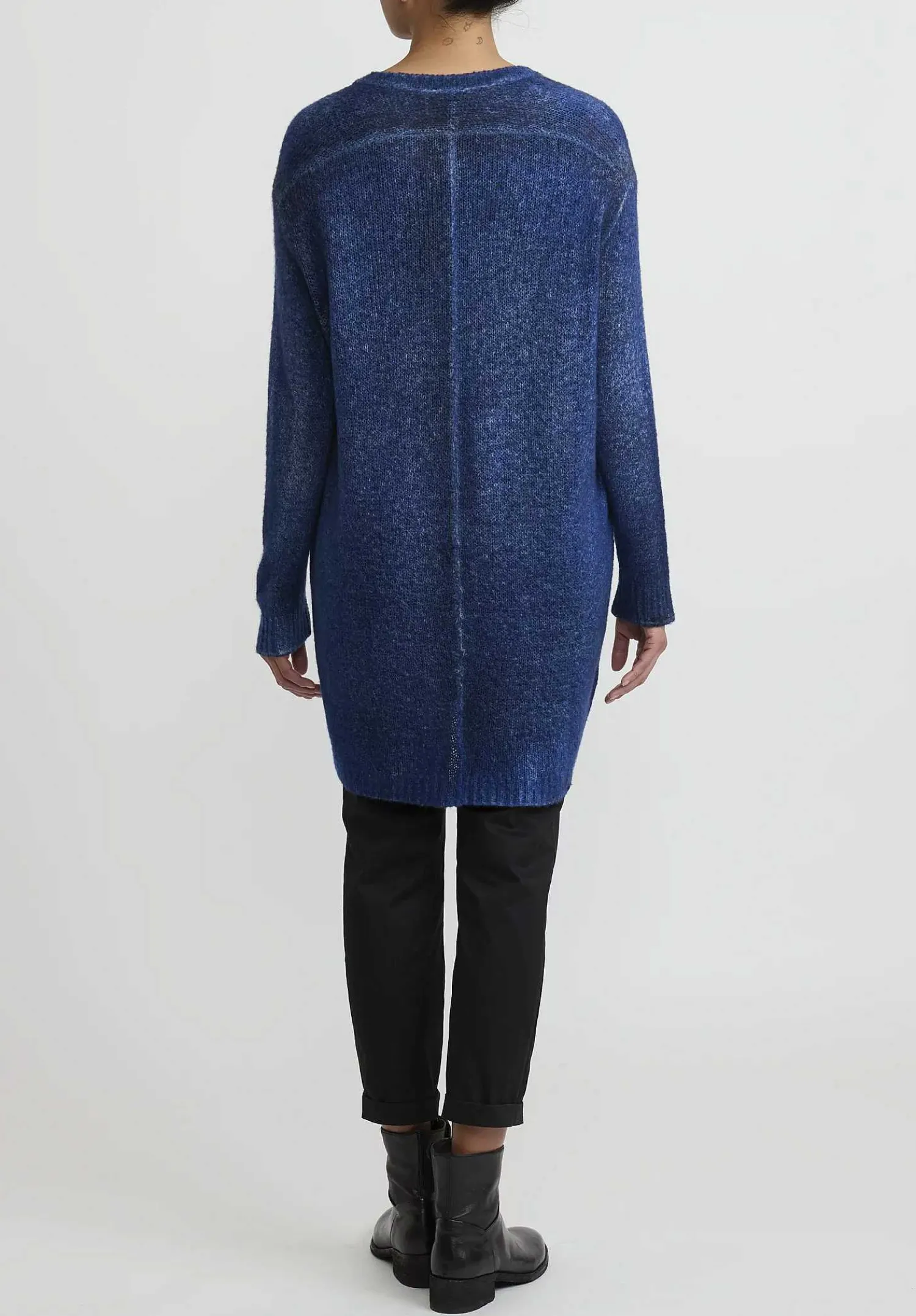 Avant Toi Hand-Painted Long Cashmere Sweater In Nero Ocean Blue