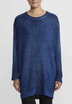 Avant Toi Hand-Painted Long Cashmere Sweater In Nero Ocean Blue