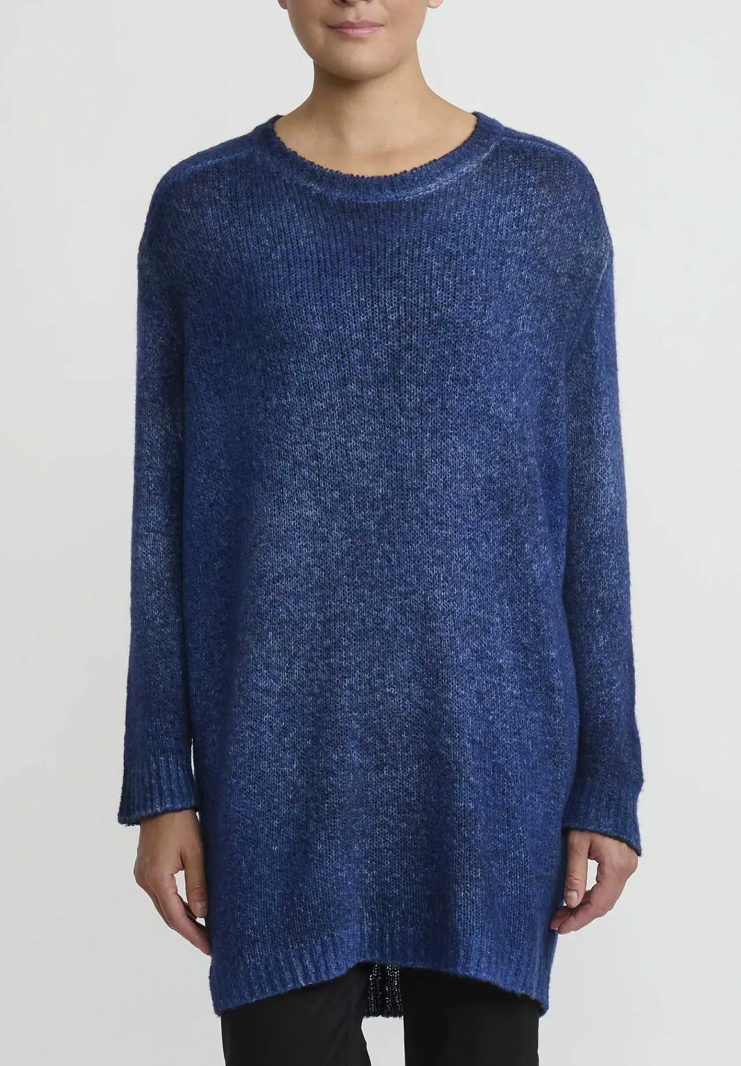 Avant Toi Hand-Painted Long Cashmere Sweater In Nero Ocean Blue