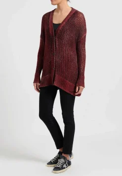 Avant Toi Hand-Painted Loose Knit Cardigan In Nero Fire Red