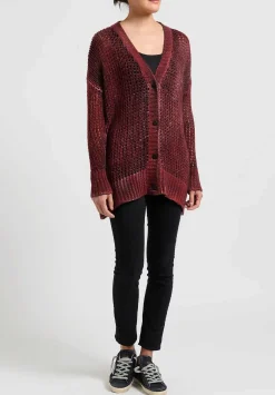 Avant Toi Hand-Painted Loose Knit Cardigan In Nero Fire Red