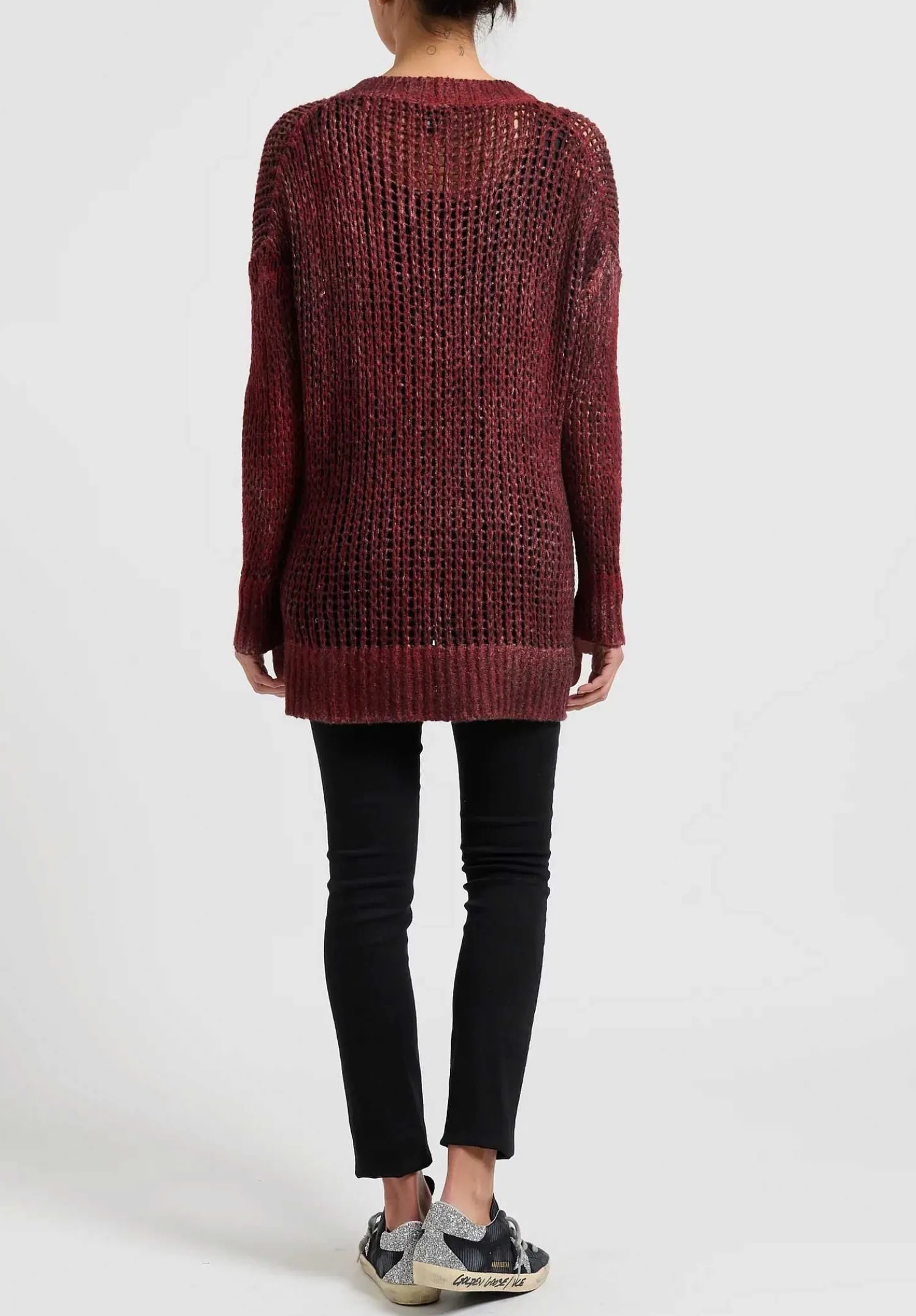 Avant Toi Hand-Painted Loose Knit Cardigan In Nero Fire Red
