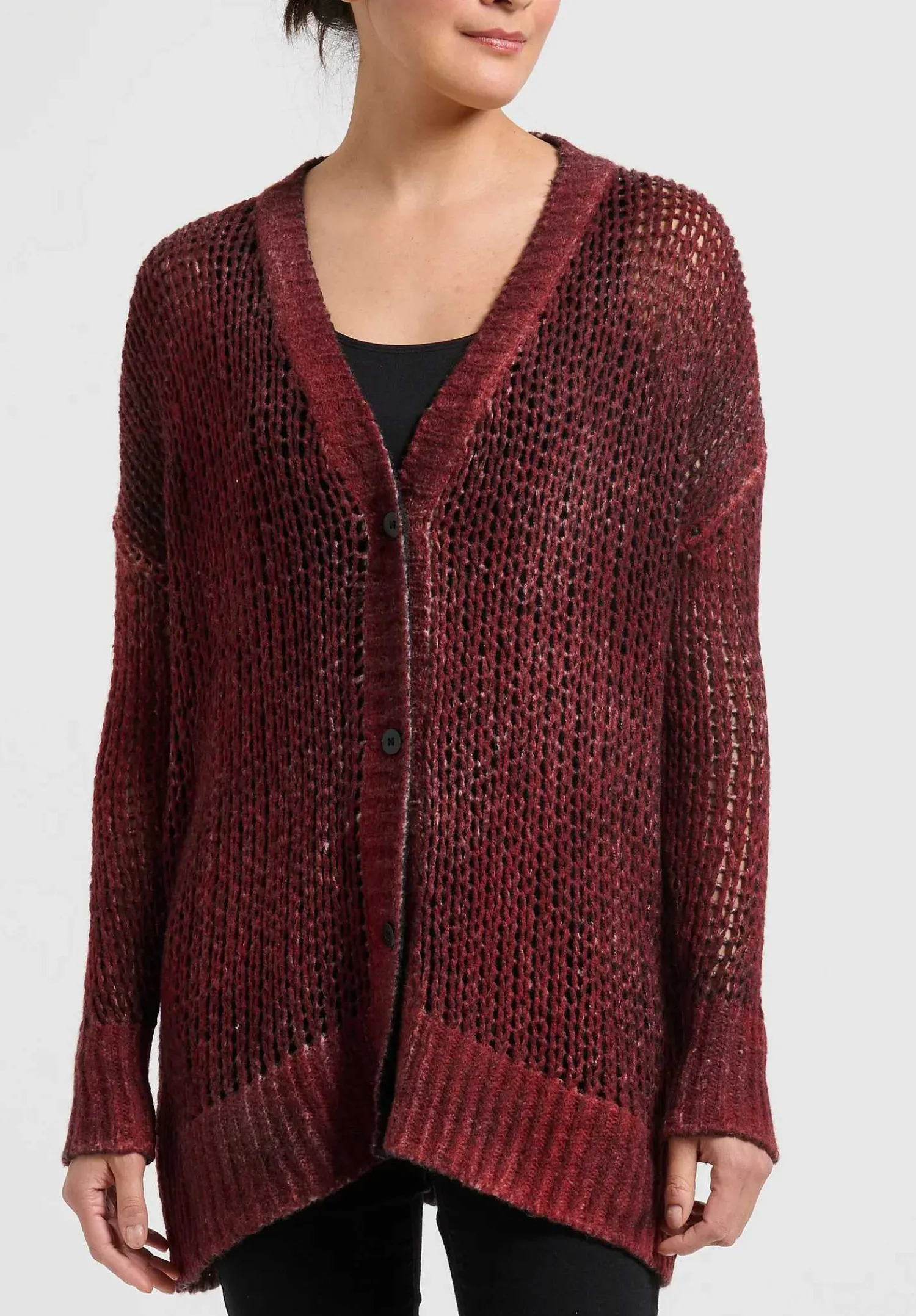 Avant Toi Hand-Painted Loose Knit Cardigan In Nero Fire Red