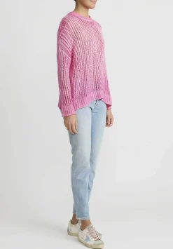 Avant Toi Hand-Painted Loose Knit Lozenge Sweater In Hebe Pink