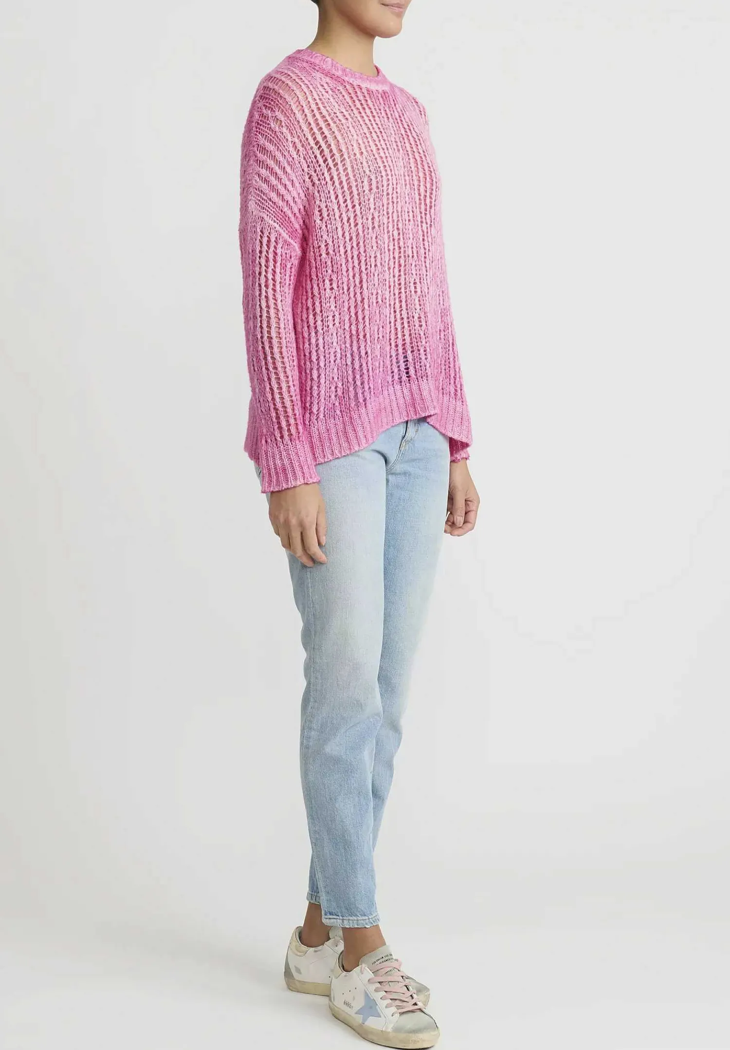 Avant Toi Hand-Painted Loose Knit Lozenge Sweater In Hebe Pink