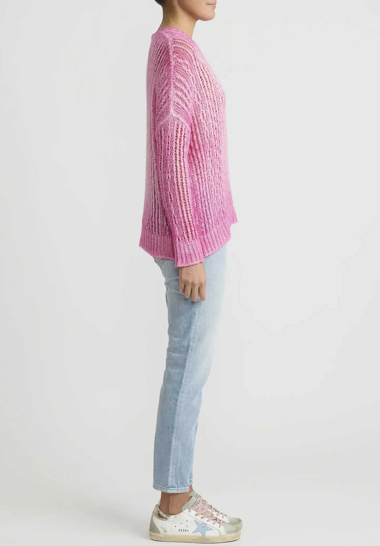 Avant Toi Hand-Painted Loose Knit Lozenge Sweater In Hebe Pink