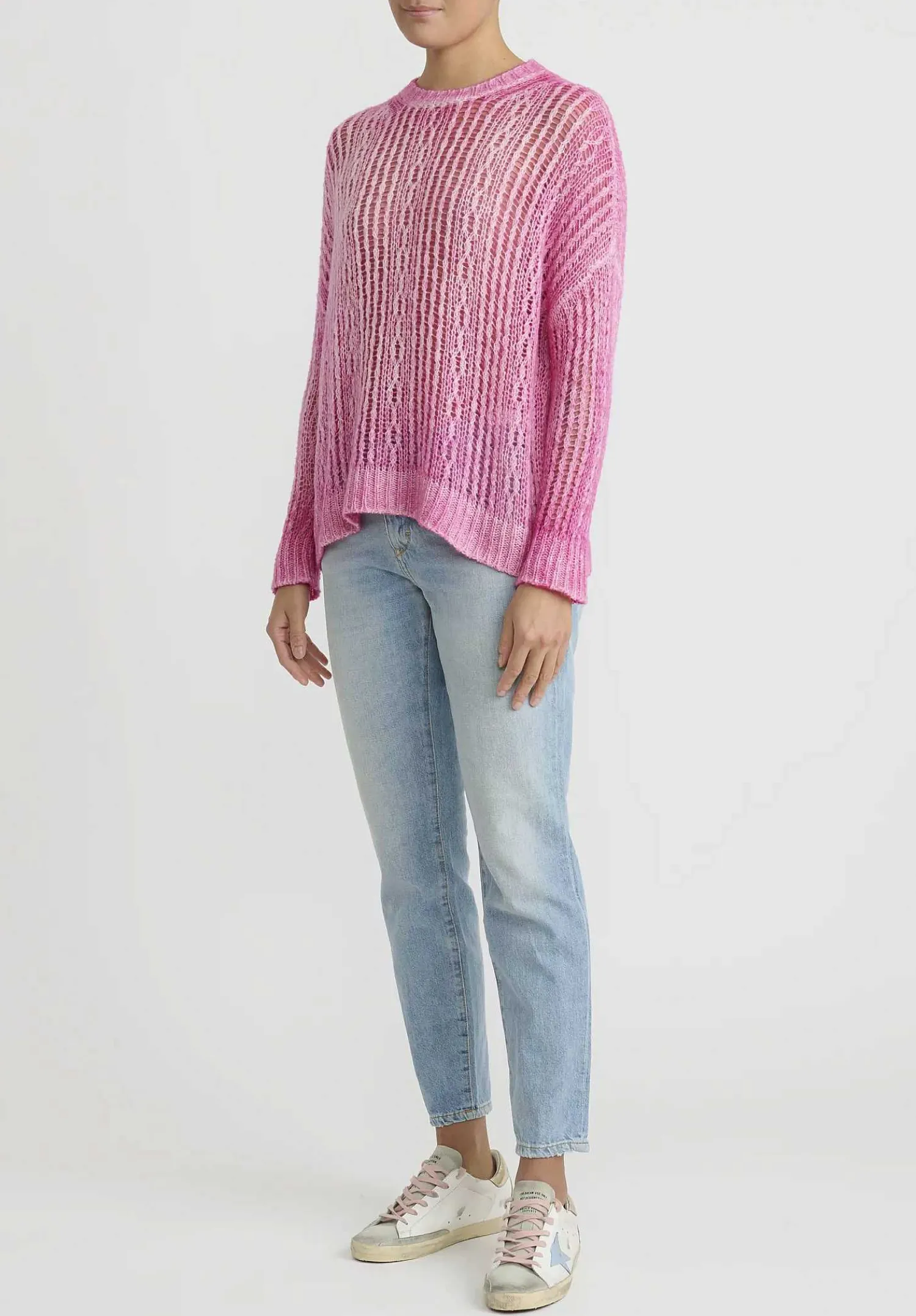 Avant Toi Hand-Painted Loose Knit Lozenge Sweater In Hebe Pink