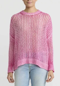Avant Toi Hand-Painted Loose Knit Lozenge Sweater In Hebe Pink