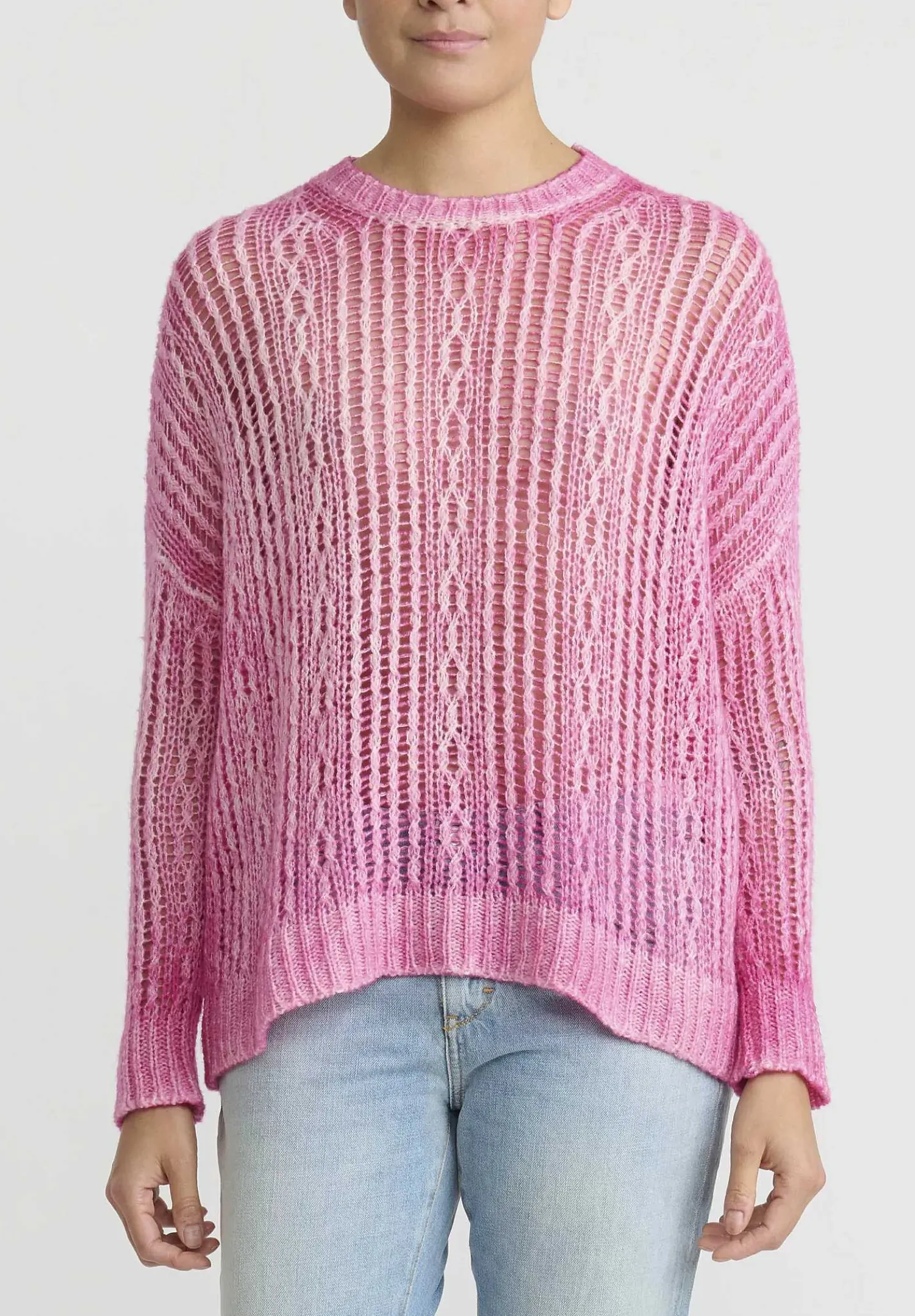 Avant Toi Hand-Painted Loose Knit Lozenge Sweater In Hebe Pink