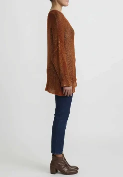 Avant Toi Hand-Painted Loose Knit V-Neck Sweater In Nero Corten Orange
