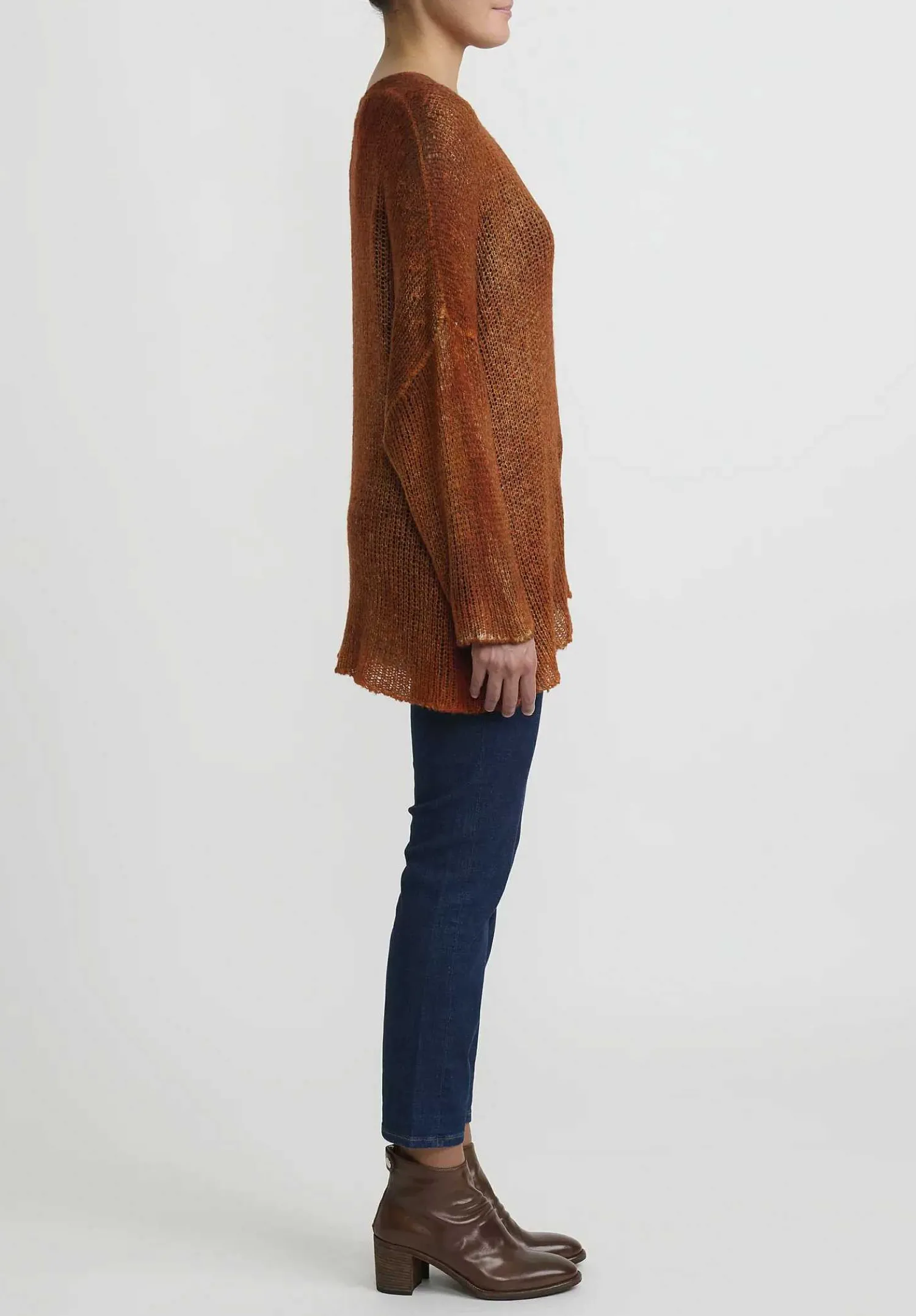 Avant Toi Hand-Painted Loose Knit V-Neck Sweater In Nero Corten Orange