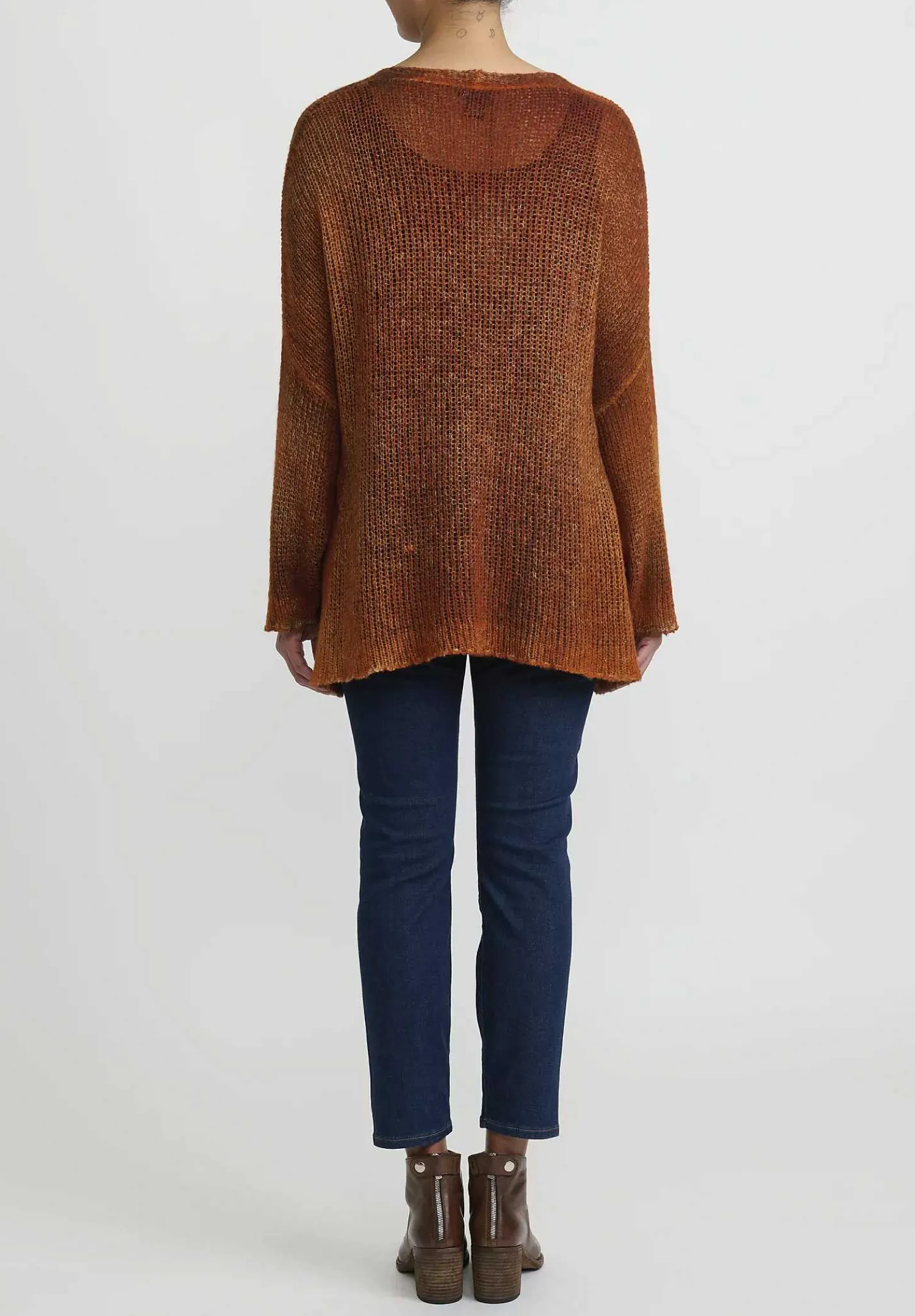 Avant Toi Hand-Painted Loose Knit V-Neck Sweater In Nero Corten Orange