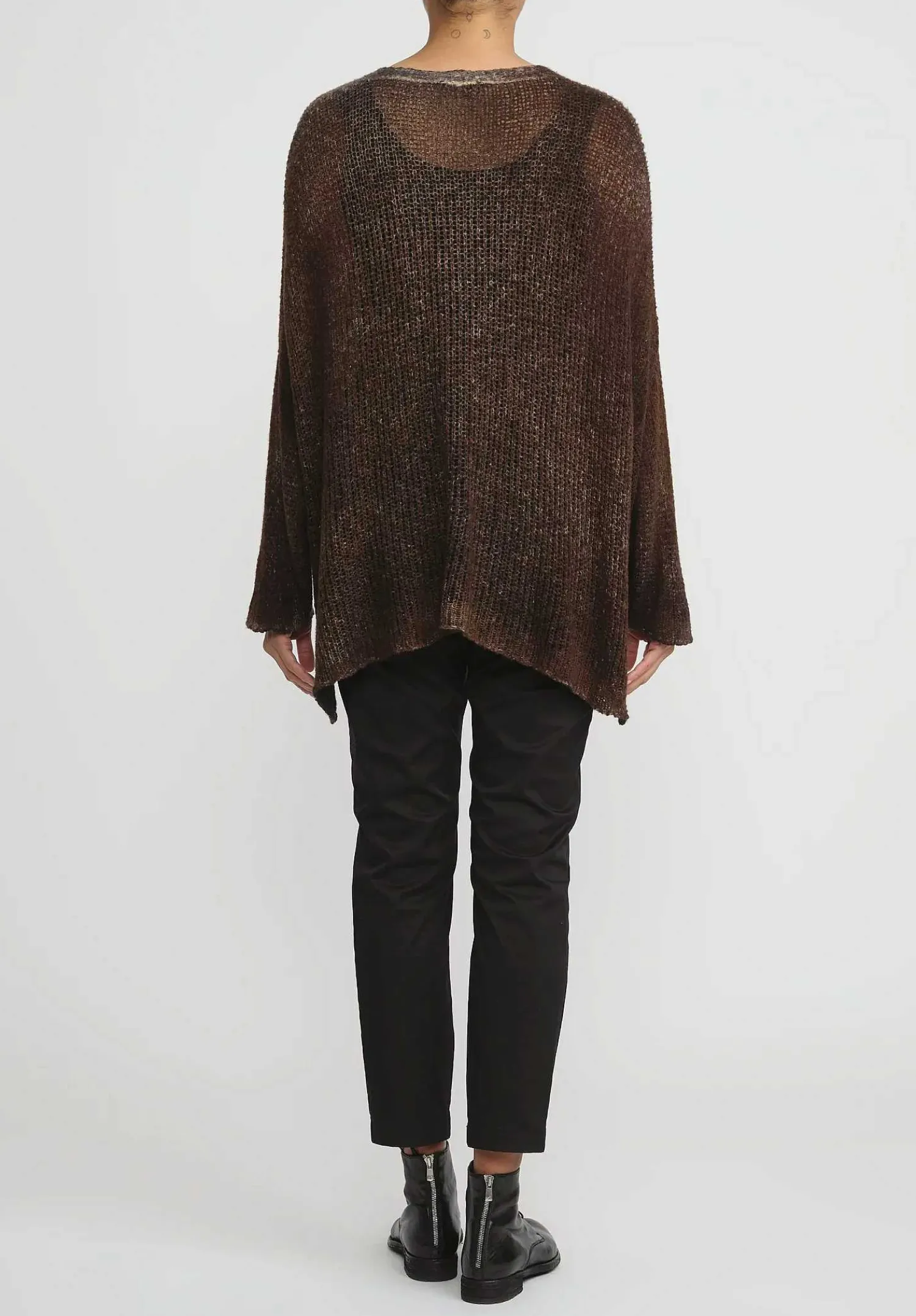 Avant Toi Hand-Painted Loose Knit V-Neck Sweater In Nero Cioccolato Brown